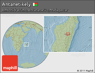 Savanna Style Location Map of Antanetikely, hill shading