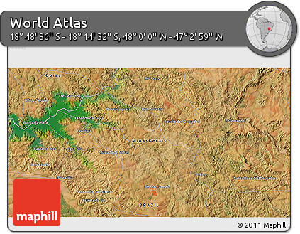 Satellite 3D Map of the Area around 18° 31' 34" S, 47° 31' 29" W