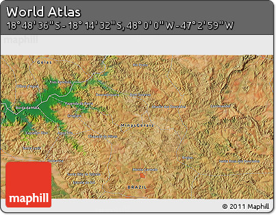 Satellite 3D Map of the Area around 18° 31' 34" S, 47° 31' 29" W