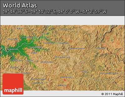 Satellite 3D Map of the Area around 18° 31' 34" S, 47° 31' 29" W