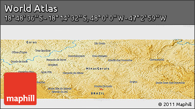 Physical Panoramic Map of the Area around 18° 31' 34" S, 47° 31' 29" W
