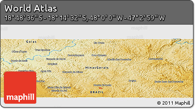 Physical Panoramic Map of the Area around 18° 31' 34" S, 47° 31' 29" W