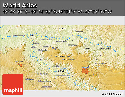Physical 3D Map of the Area around 18° 31' 34" S, 48° 22' 30" W