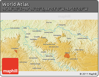 Physical 3D Map of the Area around 18° 31' 34" S, 48° 22' 30" W