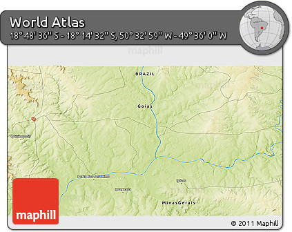 Physical 3D Map of the Area around 18° 31' 34" S, 50° 4' 30" W