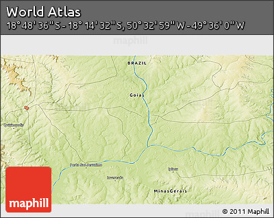 Physical 3D Map of the Area around 18° 31' 34" S, 50° 4' 30" W