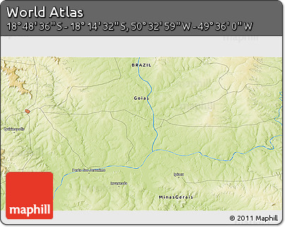 Physical 3D Map of the Area around 18° 31' 34" S, 50° 4' 30" W