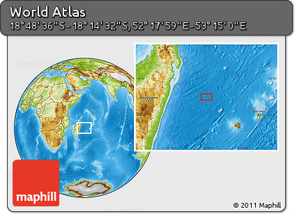 Physical Location Map of the Area around 18° 31' 34" S, 52° 46' 29" E