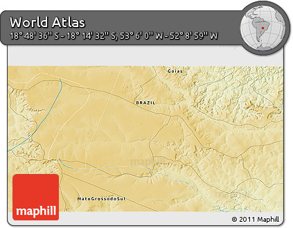 Physical 3D Map of the Area around 18° 31' 34" S, 52° 37' 30" W