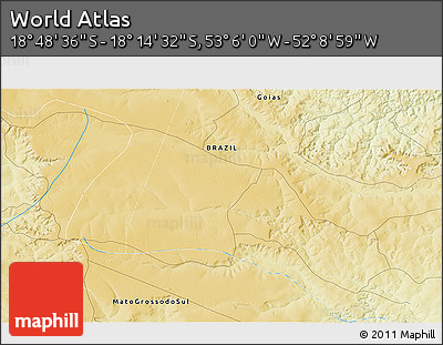 Physical 3D Map of the Area around 18° 31' 34" S, 52° 37' 30" W