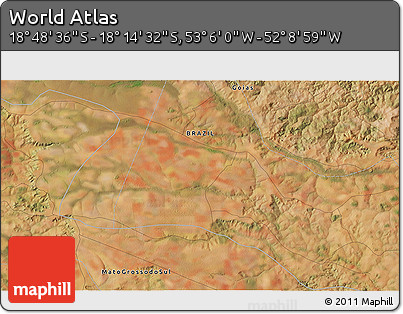Satellite 3D Map of the Area around 18° 31' 34" S, 52° 37' 30" W