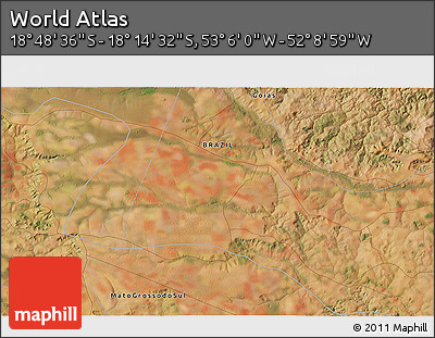 Satellite 3D Map of the Area around 18° 31' 34" S, 52° 37' 30" W