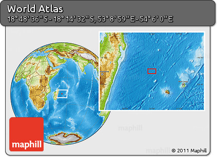 Physical Location Map of the Area around 18° 31' 34" S, 53° 37' 30" E