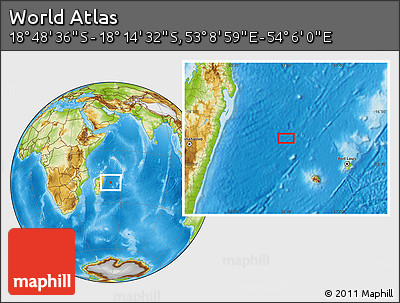 Physical Location Map of the Area around 18° 31' 34" S, 53° 37' 30" E