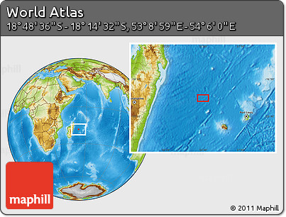 Physical Location Map of the Area around 18° 31' 34" S, 53° 37' 30" E