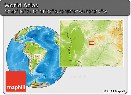 Physical Location Map of the Area around 18° 31' 34" S, 53° 28' 30" W