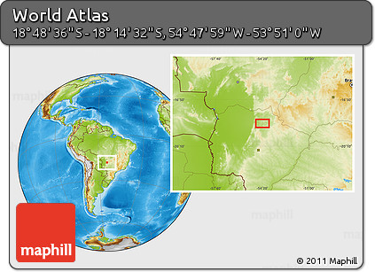 Physical Location Map of the Area around 18° 31' 34" S, 54° 19' 30" W