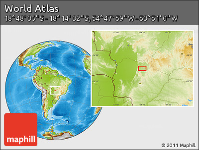 Physical Location Map of the Area around 18° 31' 34" S, 54° 19' 30" W