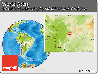 Physical Location Map of the Area around 18° 31' 34" S, 54° 19' 30" W