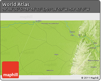 Physical 3D Map of the Area around 18° 31' 34" S, 55° 10' 29" W