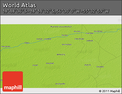 Physical 3D Map of the Area around 18° 31' 34" S, 56° 1' 29" W