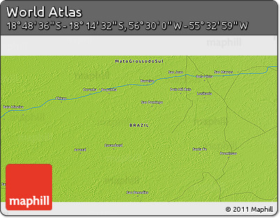 Physical 3D Map of the Area around 18° 31' 34" S, 56° 1' 29" W