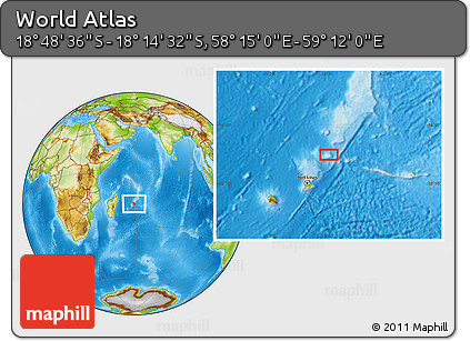 Physical Location Map of the Area around 18° 31' 34" S, 58° 43' 30" E