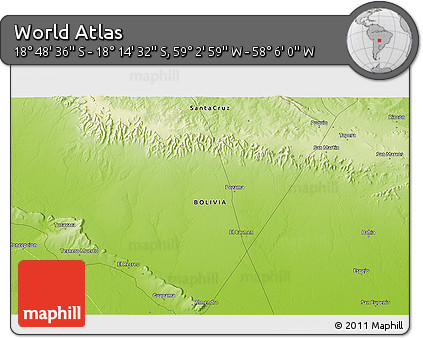Physical 3D Map of the Area around 18° 31' 34" S, 58° 34' 30" W