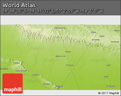 Physical 3D Map of the Area around 18° 31' 34" S, 58° 34' 30" W