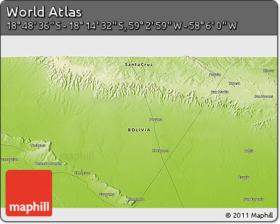 Physical 3D Map of the Area around 18° 31' 34" S, 58° 34' 30" W