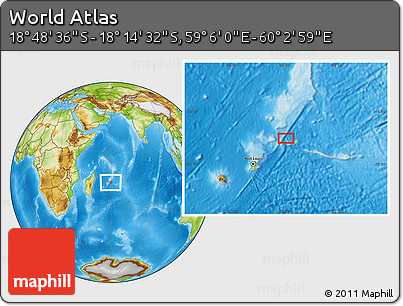 Physical Location Map of the Area around 18° 31' 34" S, 59° 34' 30" E