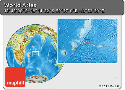 Physical Location Map of the Area around 18° 31' 34" S, 60° 25' 29" E
