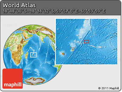 Physical Location Map of the Area around 18° 31' 34" S, 60° 25' 29" E