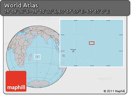 Gray Location Map of the Area around 18° 31' 34" S, 61° 16' 29" E