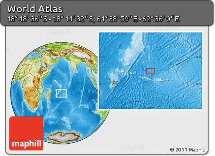 Physical Location Map of the Area around 18° 31' 34" S, 62° 7' 30" E
