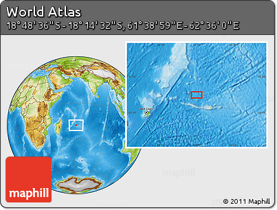 Physical Location Map of the Area around 18° 31' 34" S, 62° 7' 30" E
