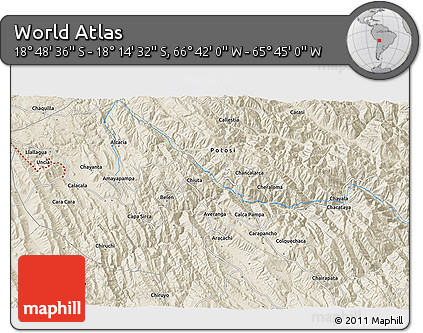 Shaded Relief 3D Map of the Area around 18° 31' 34" S, 66° 13' 29" W