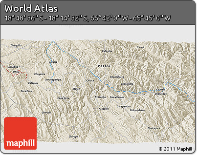 Shaded Relief 3D Map of the Area around 18° 31' 34" S, 66° 13' 29" W
