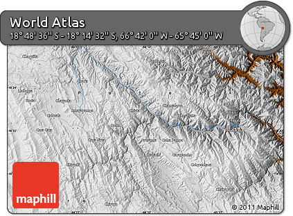 Physical Map of the Area around 18° 31' 34" S, 66° 13' 29" W