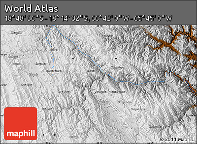 Physical Map of the Area around 18° 31' 34" S, 66° 13' 29" W