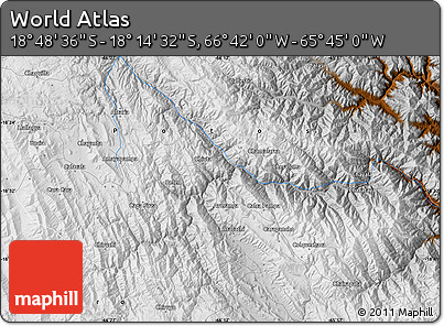 Physical Map of the Area around 18° 31' 34" S, 66° 13' 29" W