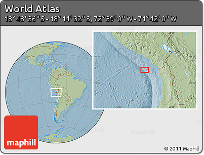 Savanna Style Location Map of the Area around 18° 31' 34" S, 72° 10' 30" W, hill shading