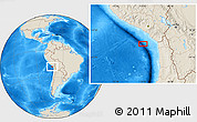 Shaded Relief Location Map of the area around 18° 31' 34" S, 72° 10' 30" W