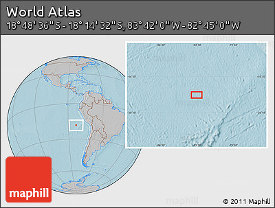 Gray Location Map of the Area around 18° 31' 34" S, 83° 13' 29" W, hill shading