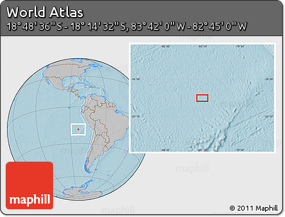 Gray Location Map of the Area around 18° 31' 34" S, 83° 13' 29" W, hill shading