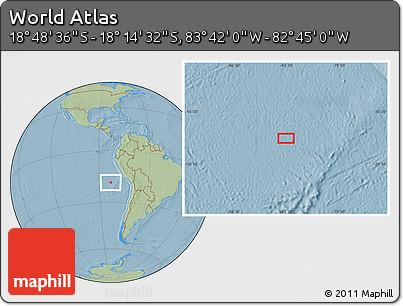 Savanna Style Location Map of the Area around 18° 31' 34" S, 83° 13' 29" W, hill shading