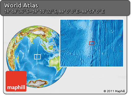 Physical Location Map of the Area around 18° 31' 34" S, 88° 28' 29" E