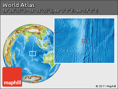 Physical Location Map of the Area around 18° 31' 34" S, 88° 28' 29" E