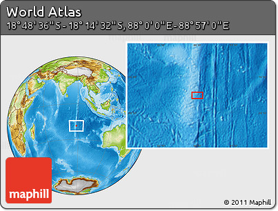 Physical Location Map of the Area around 18° 31' 34" S, 88° 28' 29" E