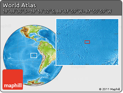 Physical Location Map of the Area around 18° 31' 34" S, 88° 19' 29" W